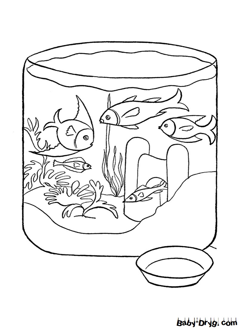 Раскраска Аквариум с рыбками для детей | Распечатать раскраски