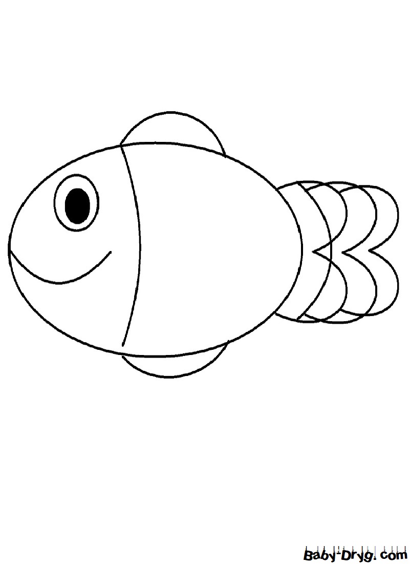 Раскраска Простая рыбка для детей | Распечатать раскраску