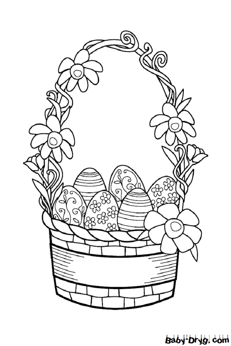 Раскраска Корзина пасхальных яиц | Распечатать раскраску