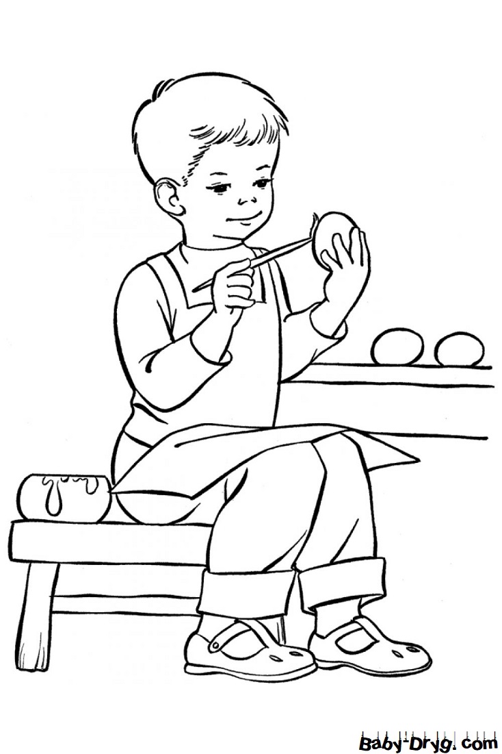 Раскраска Мальчик и пасхальные яйца | Распечатать раскраску