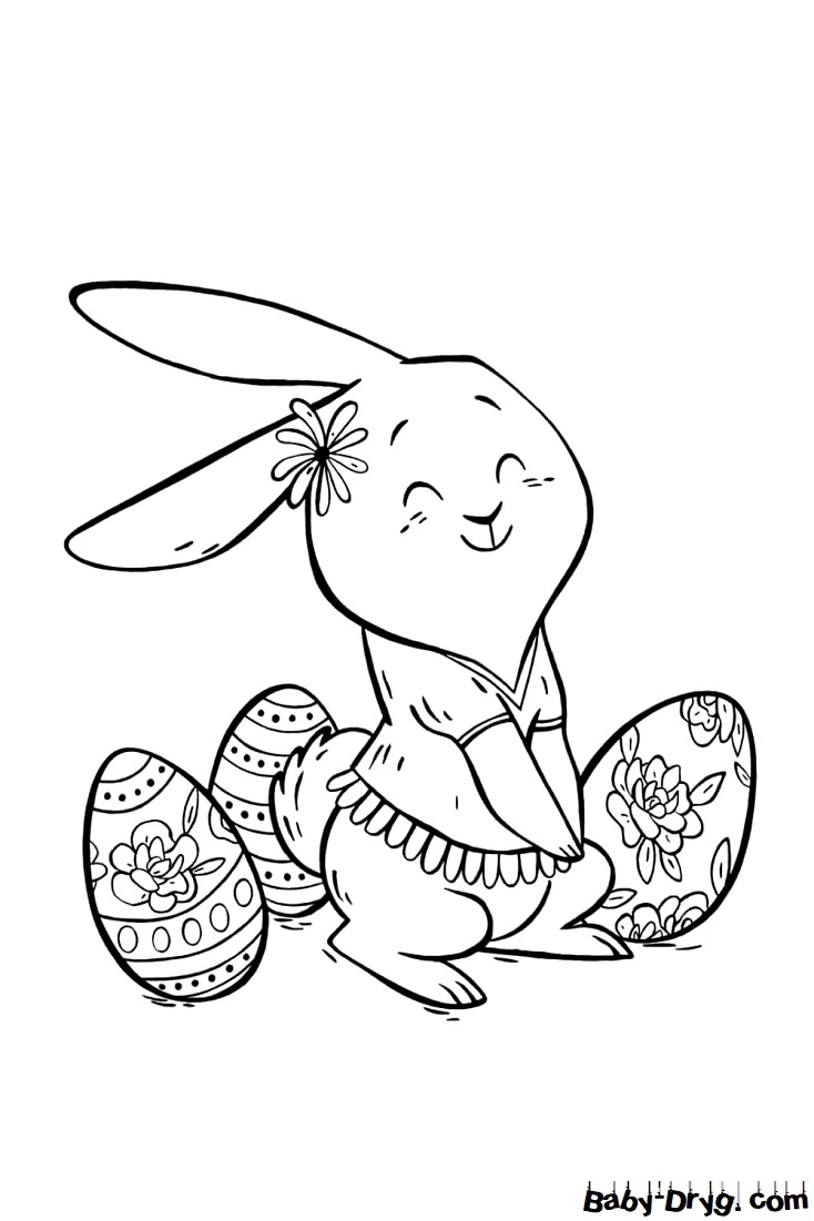 Раскраска Пасхальный кролик мило улыбается | Распечатать раскраску