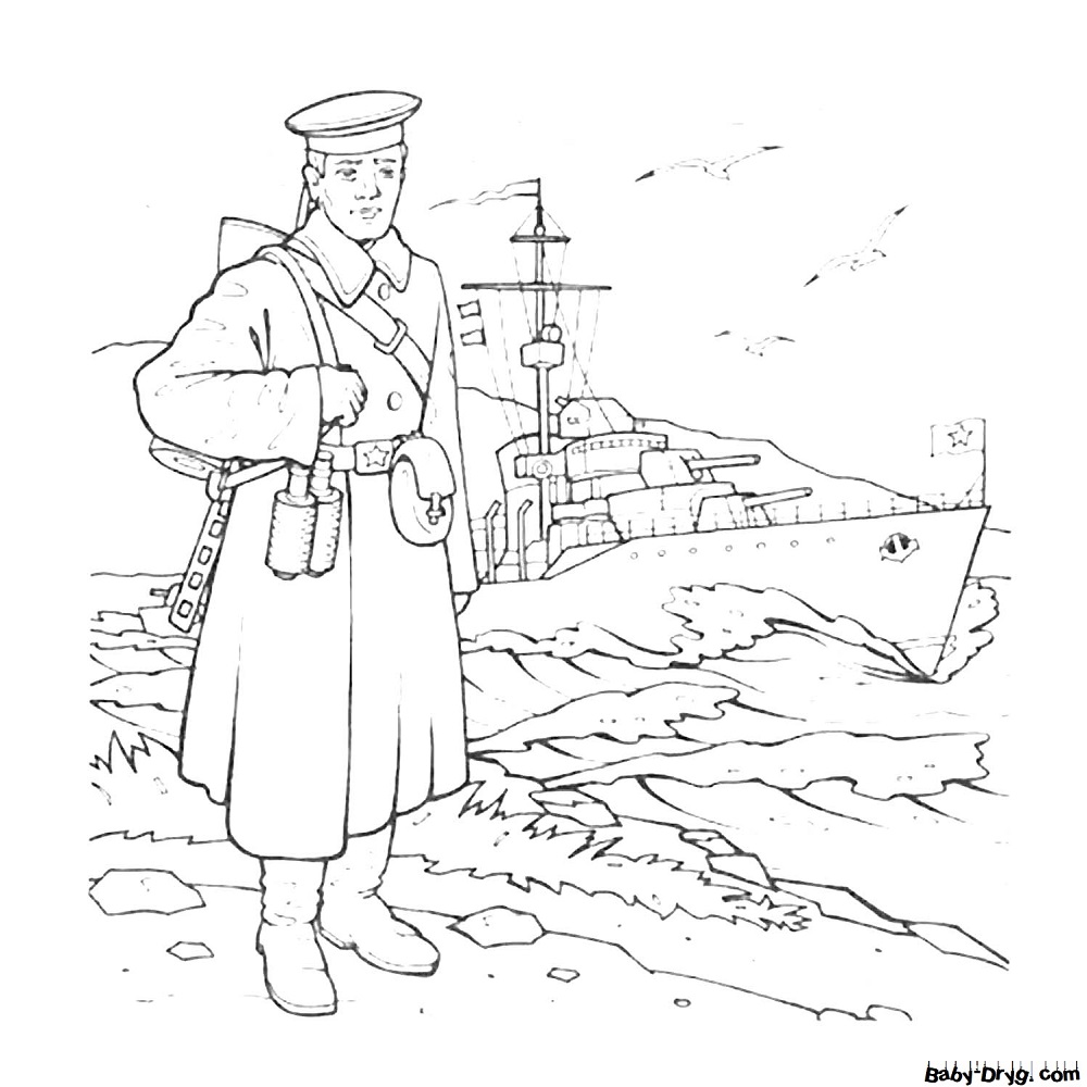 Раскраска Морской флот на 9 мая | Распечатать раскраску