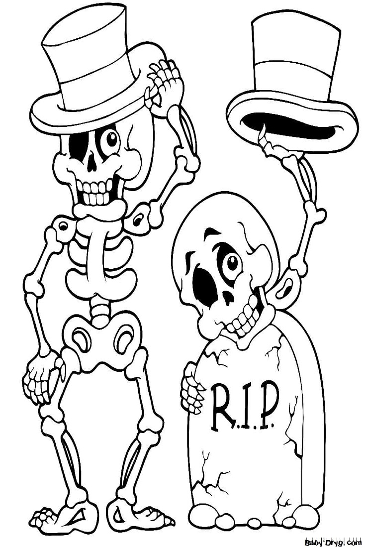Раскраска Дружелюбные скелеты | Раскраски Хэллоуин распечатать
