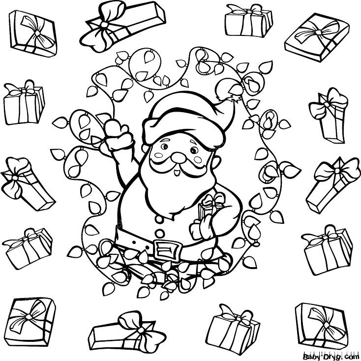 Красивая раскраска для детей с Дедом Морозом | Новогодние раскраски распечатать