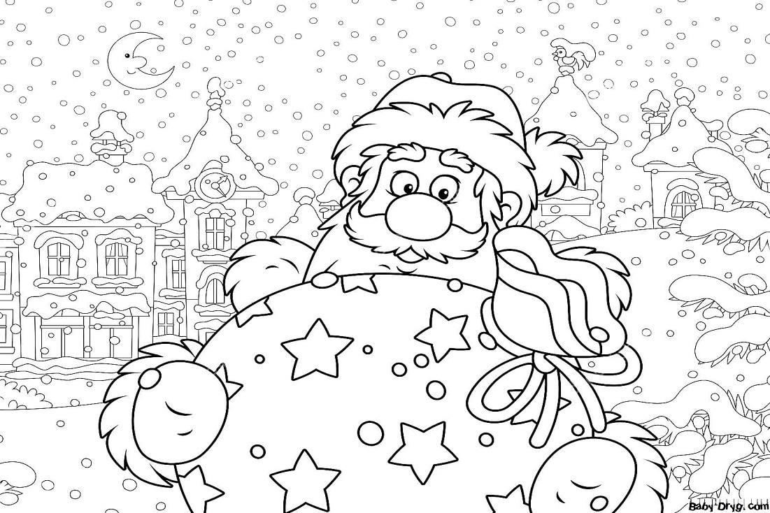 Новогодняя раскраска с Дедом Морозом | Новогодние раскраски распечатать