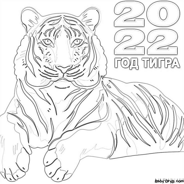 Раскраска 2022-год Тигра с цифрами | Новогодние раскраски распечатать
