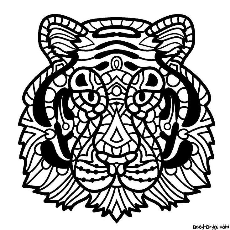 Раскраска Антистресс мордочка тигра | Новогодние раскраски распечатать