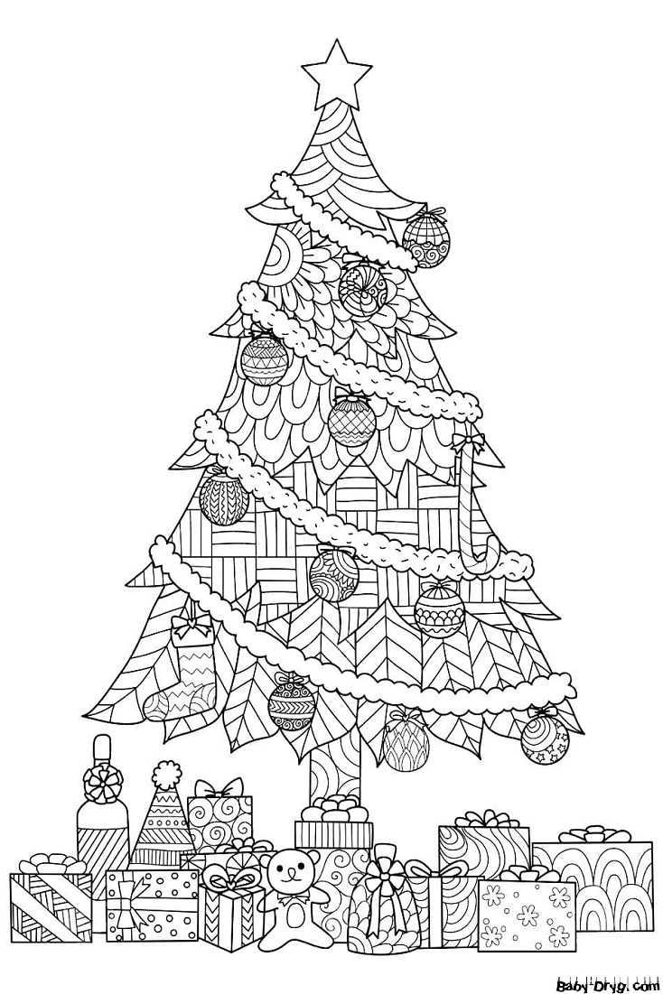 Раскраска Антистресс раскраска новогодняя елка | Новогодние раскраски распечатать