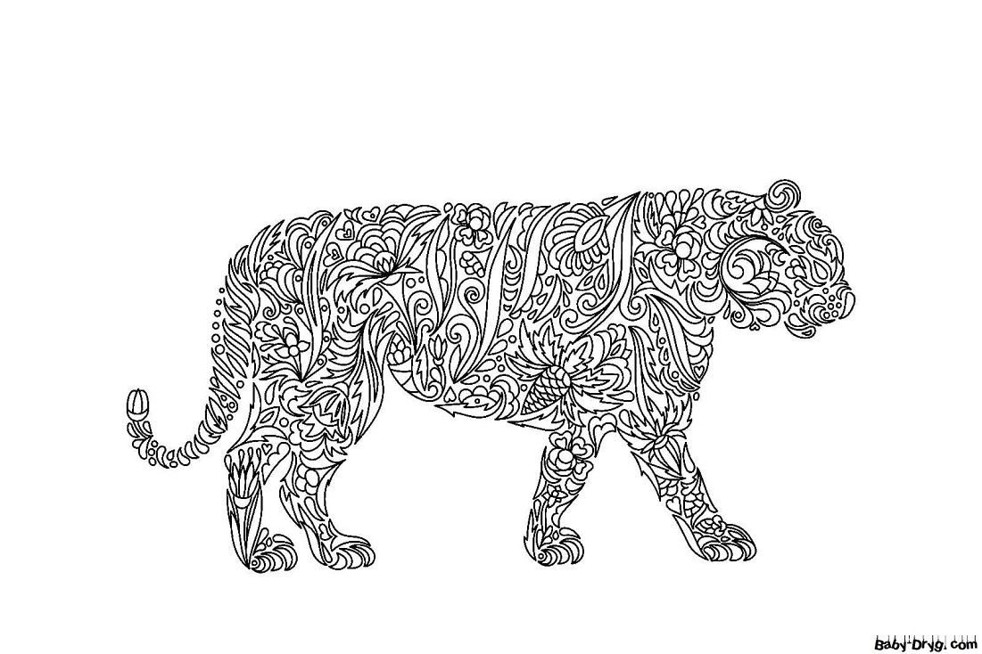 Раскраска Антистресс тигр | Новогодние раскраски распечатать