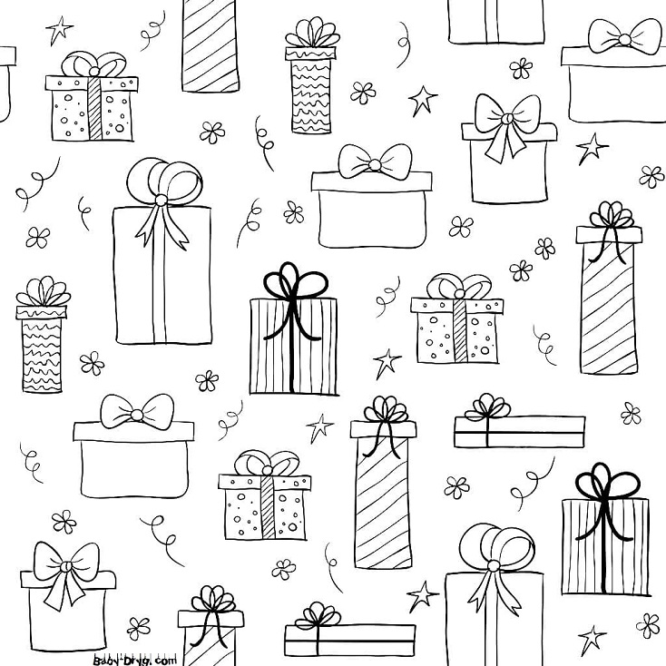 Раскраска Большое разнообразие подарков на зимние праздники | Новогодние раскраски распечатать