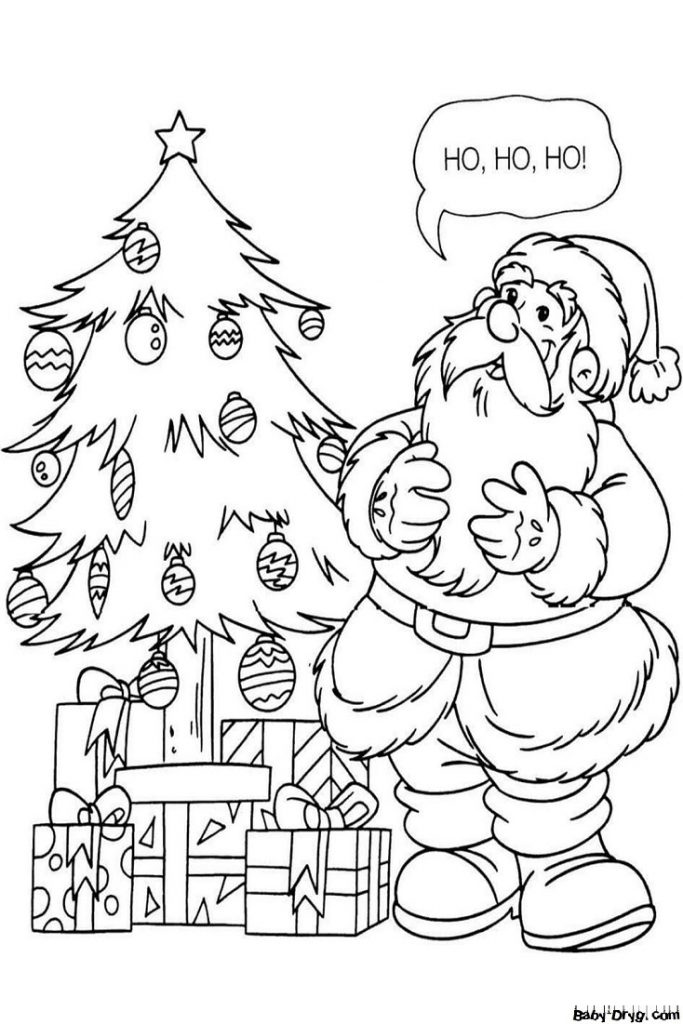 Раскраска Дед Мороз и елка с подарками | Новогодние раскраски распечатать