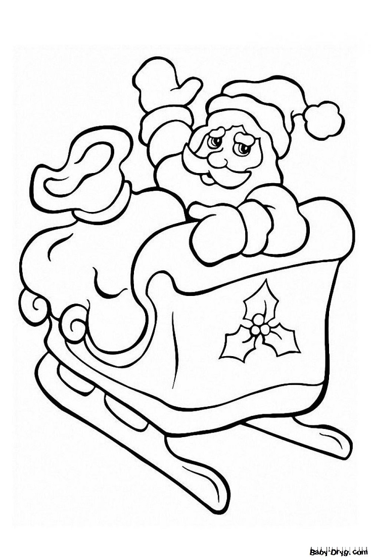 Раскраска Дед Мороз мчится в санях | Новогодние раскраски распечатать