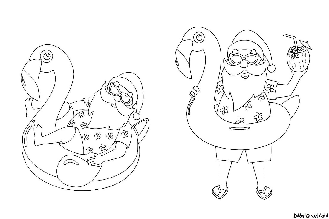 Раскраска Дед Мороз на отдыхе | Новогодние раскраски распечатать