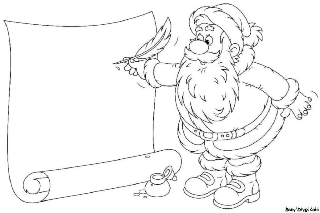 Раскраска Дед Мороз пишет письмо | Новогодние раскраски распечатать