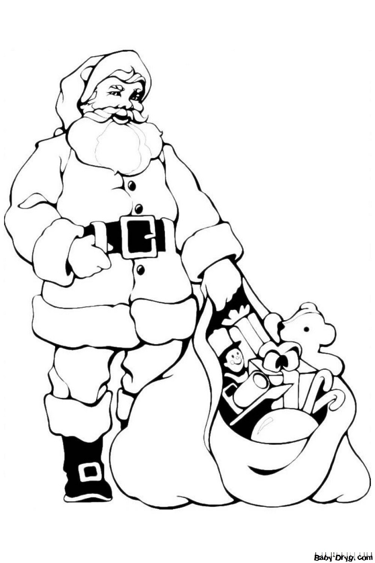 Раскраска Дед Мороз показывает подарки | Новогодние раскраски распечатать