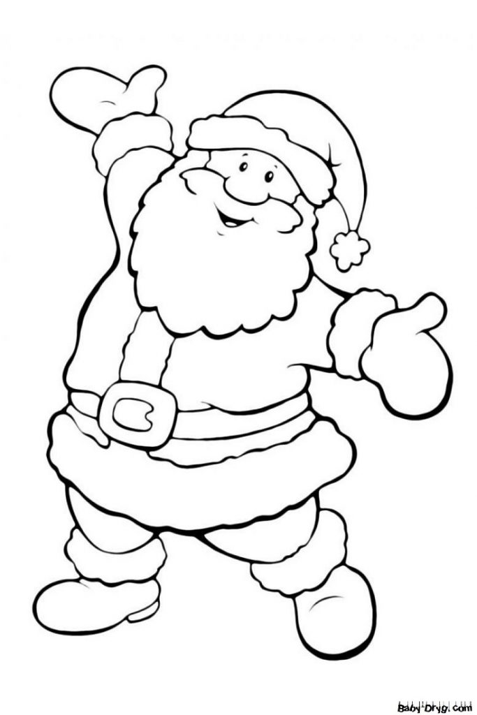 Раскраска Дед Мороз приглашает всех на праздник | Новогодние раскраски распечатать