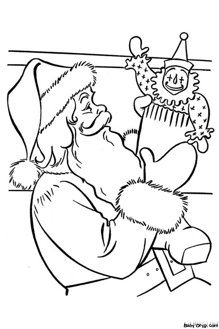 Раскраска Дед Мороз с игрушкой в руках | Новогодние раскраски распечатать