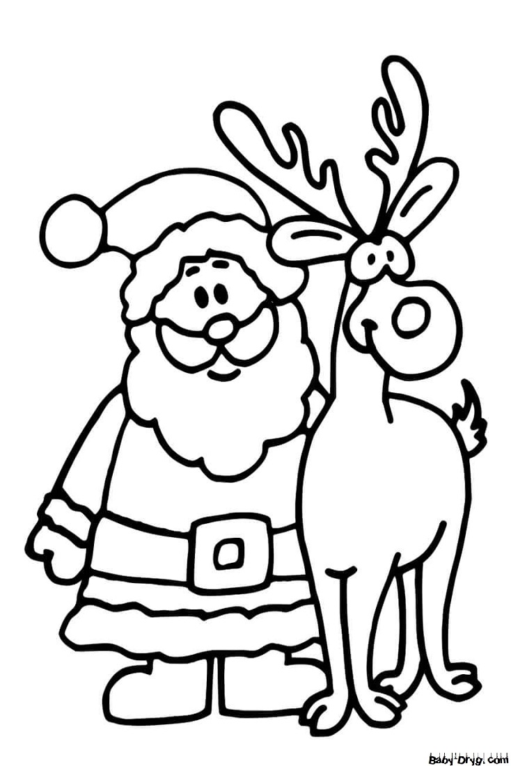 Раскраска Дед Мороз с оленем | Новогодние раскраски распечатать