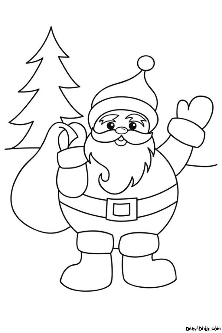Раскраска Дед Мороз выходит из леса с подарками | Новогодние раскраски распечатать