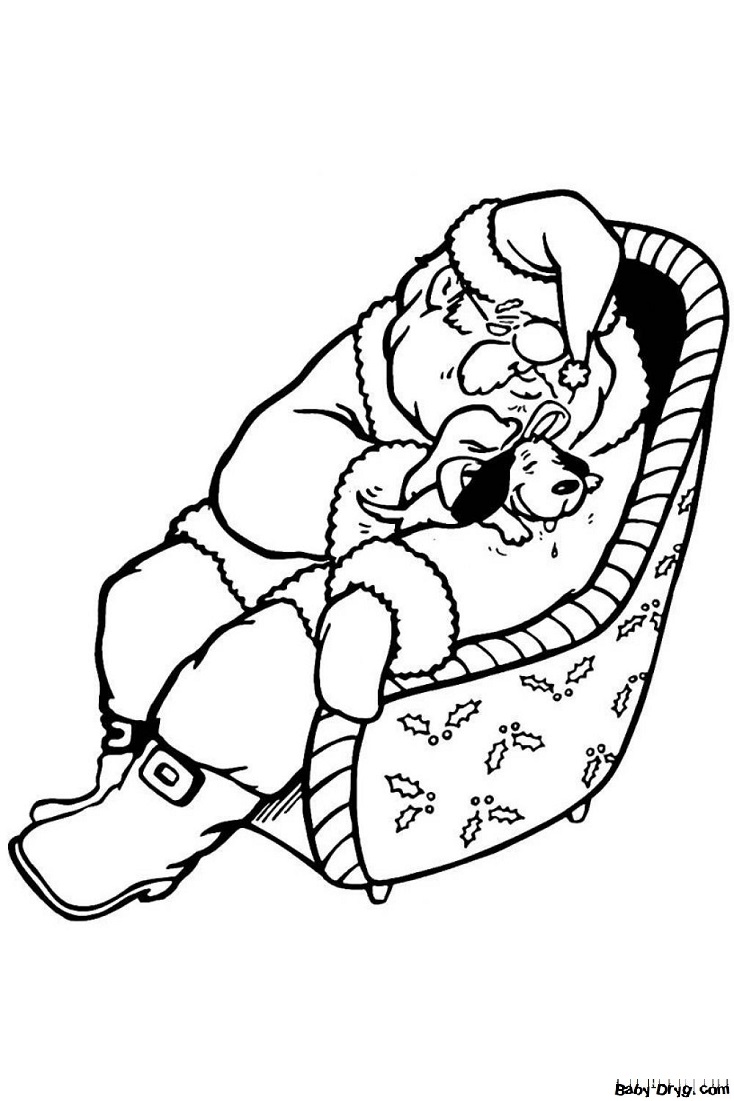 Раскраска Дедушка Мороз заснул в кресле | Новогодние раскраски распечатать