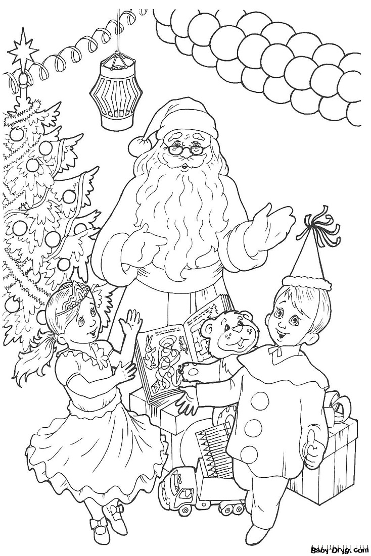 Раскраска Дети поют новогоднюю песню | Новогодние раскраски распечатать