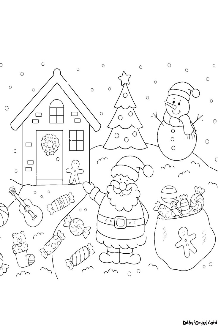 Раскраска для детей с Дедом Морозом | Новогодние раскраски распечатать