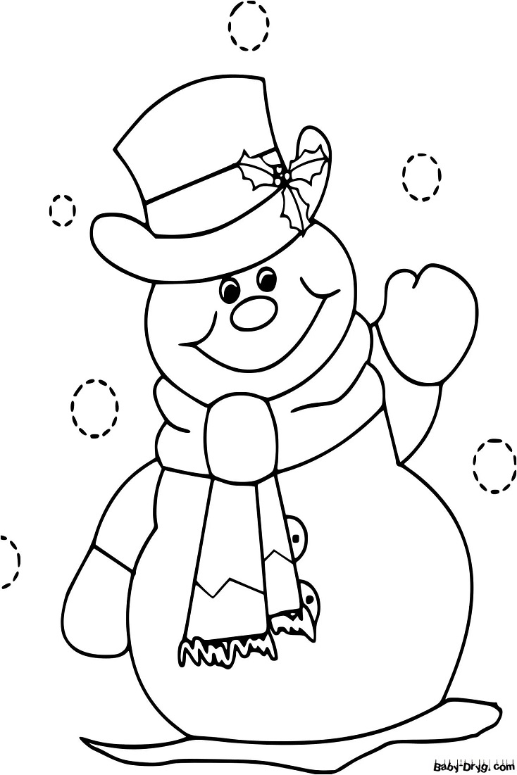 Раскраска Добрый снежный человечек | Новогодние раскраски распечатать