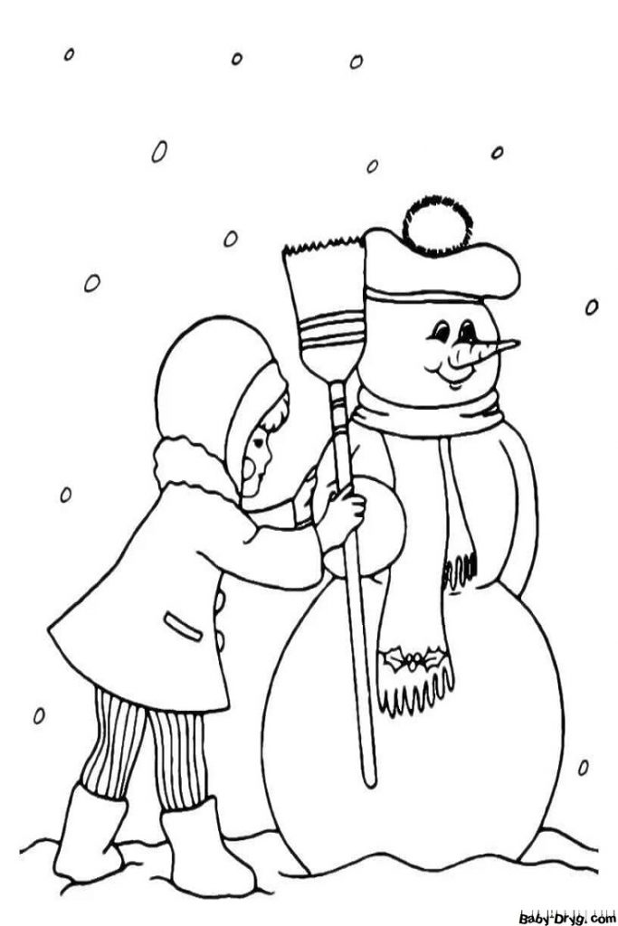 Раскраска Дружба со снеговиком | Новогодние раскраски распечатать