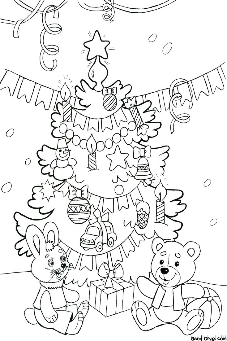 Раскраска Игрушки под елкой | Новогодние раскраски распечатать
