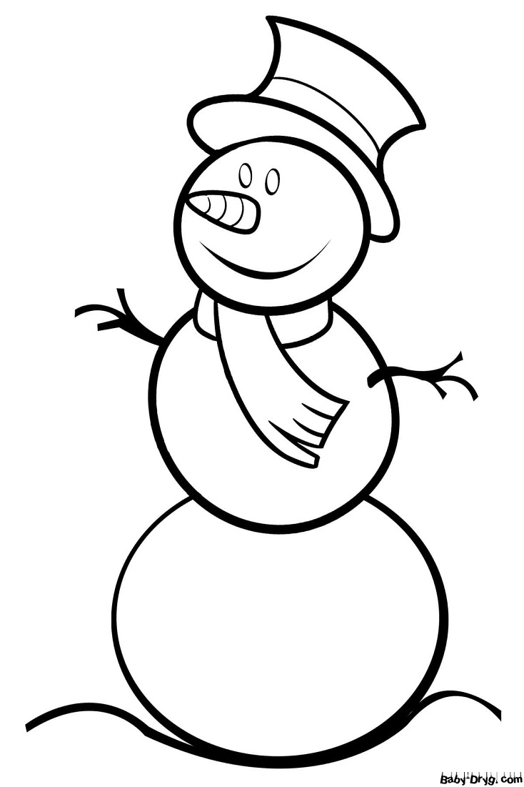 Раскраска Классический образ снеговика | Новогодние раскраски распечатать