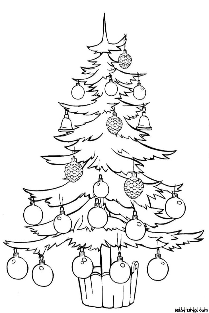 Раскраска Красивая праздничная елка | Новогодние раскраски распечатать