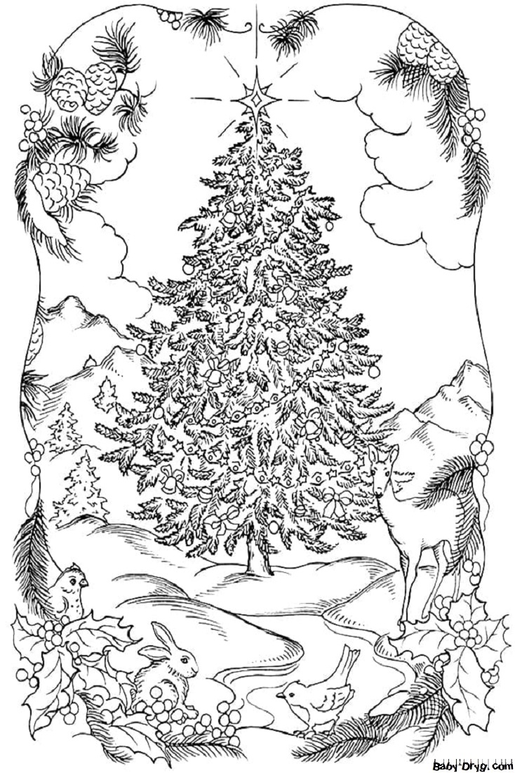 Раскраска Лесная красавица | Новогодние раскраски распечатать