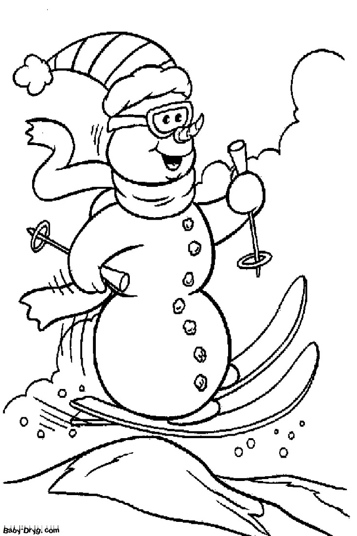 Раскраска Лыжные гонки снеговика | Новогодние раскраски распечатать