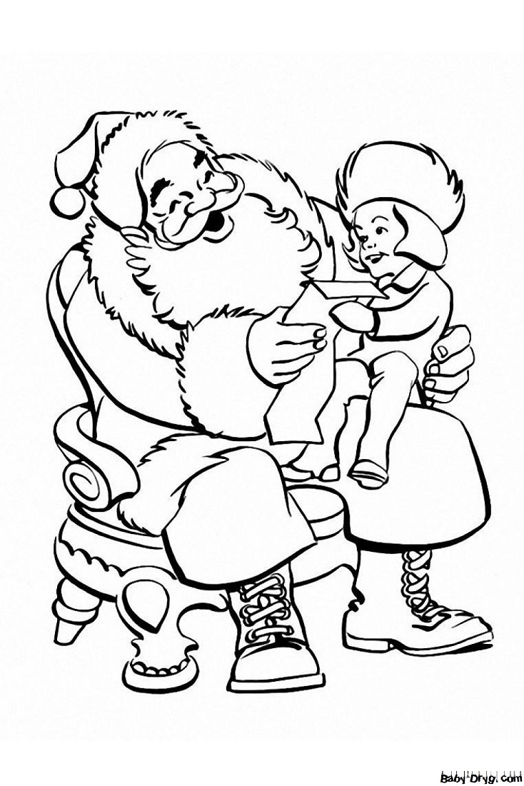 Раскраска Мальчик читает стишок Деду Морозу | Новогодние раскраски распечатать
