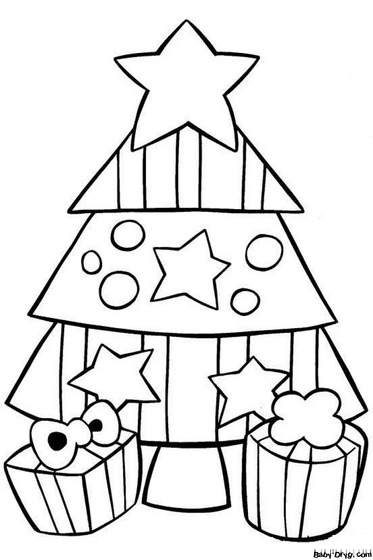 Раскраска Маленькая елочка с двумя подарками | Новогодние раскраски распечатать