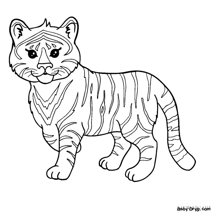 Раскраска Маленький тигренок | Новогодние раскраски распечатать