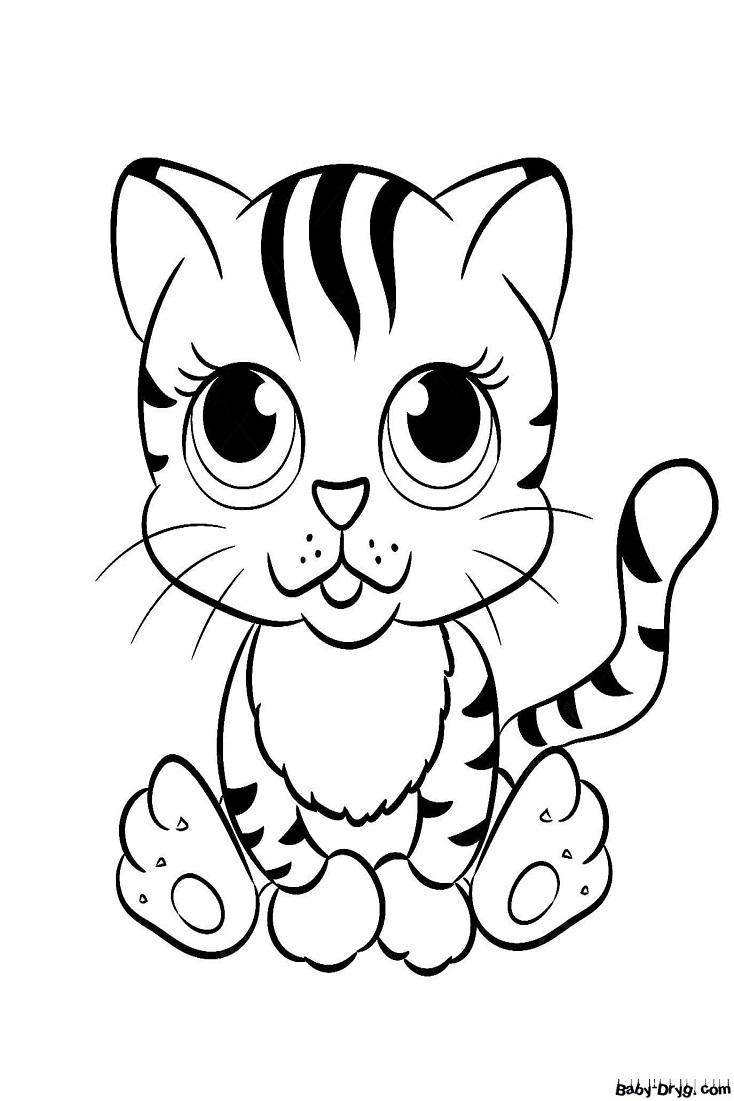 Раскраска Малыш тигр | Новогодние раскраски распечатать