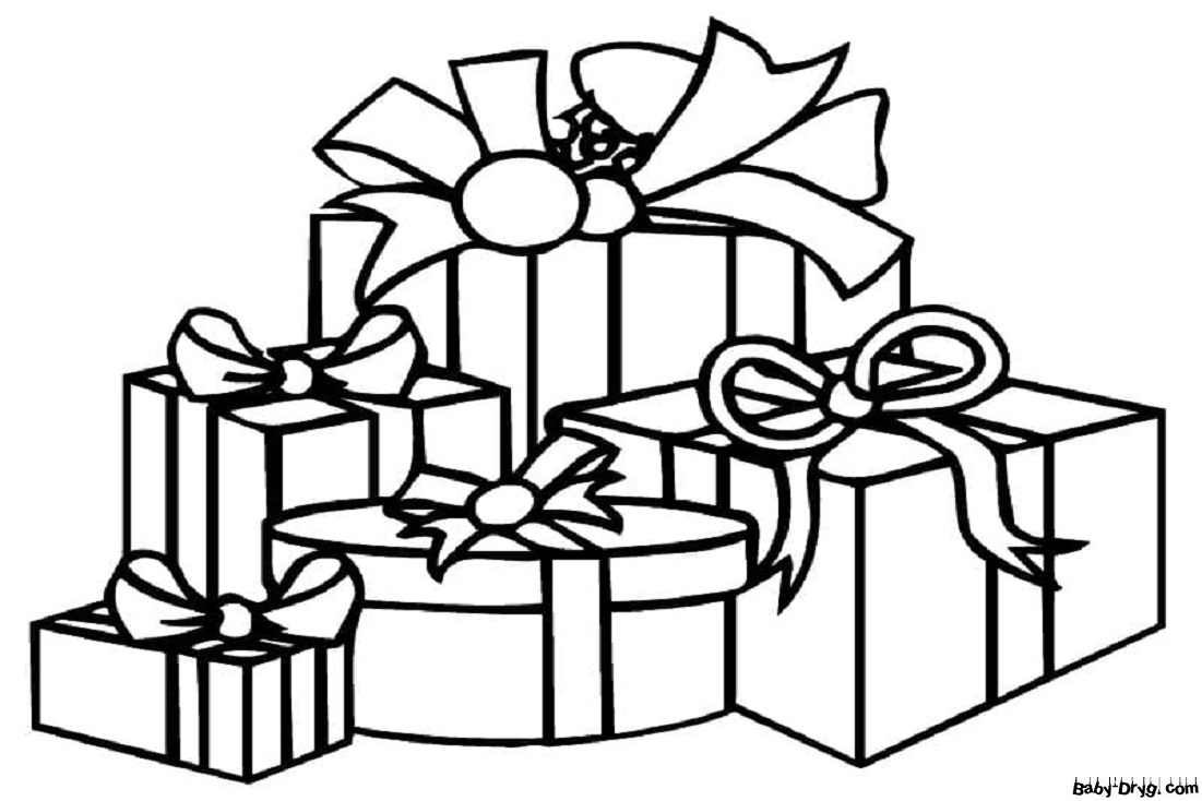 Раскраска Много подарков на Новый Год | Новогодние раскраски распечатать
