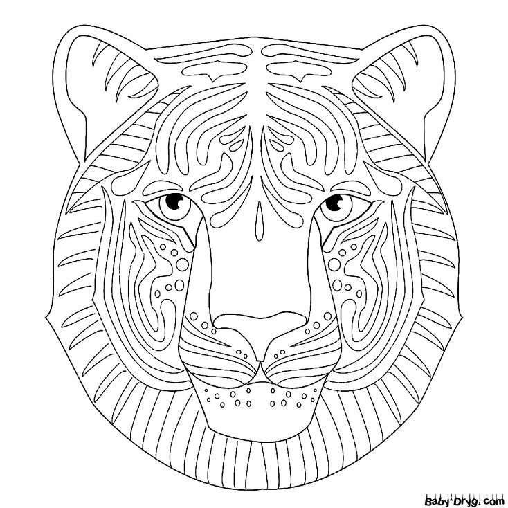 Раскраска Мордочка тигра | Новогодние раскраски распечатать