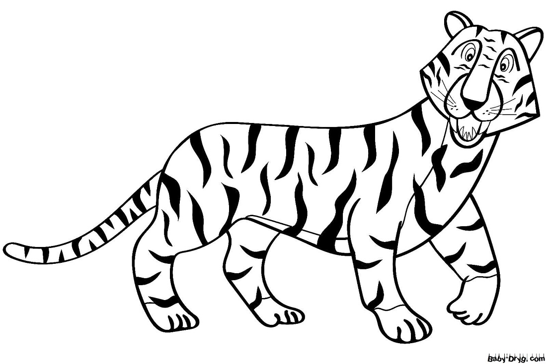 Раскраска Мультяшный тигр | Новогодние раскраски распечатать