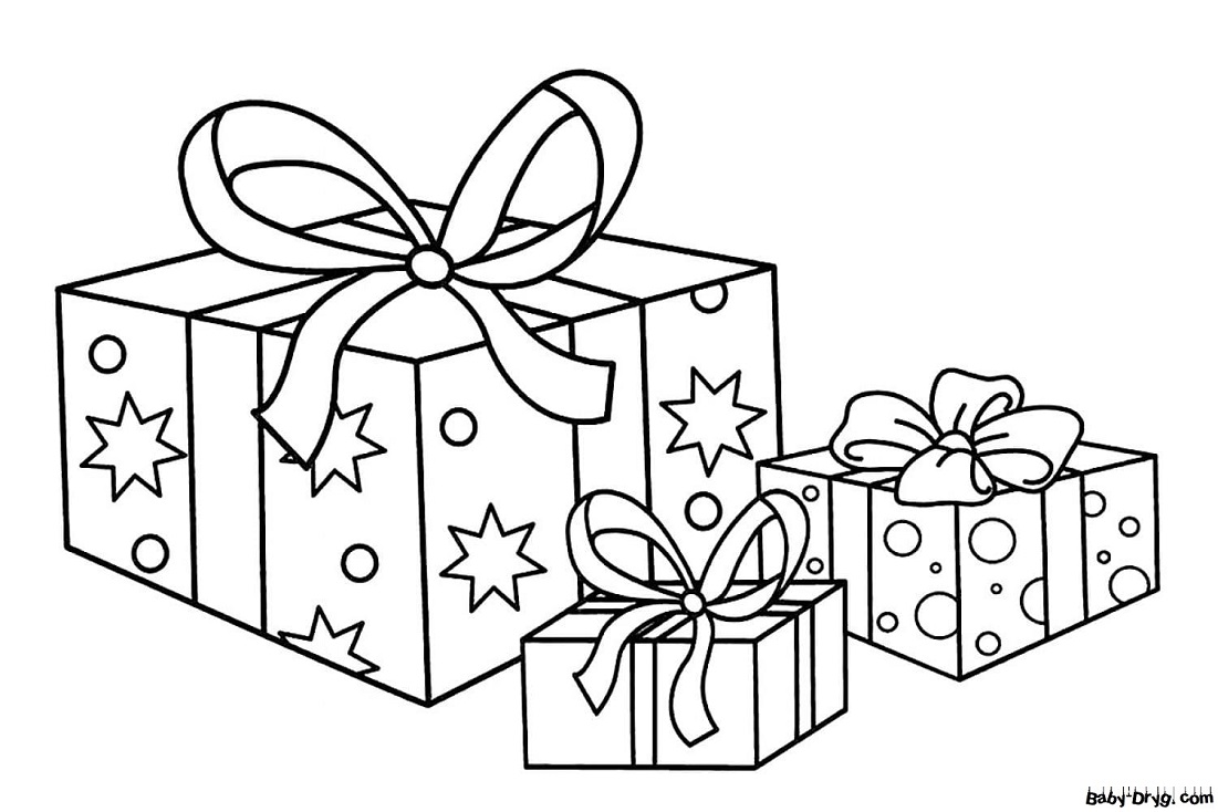 Раскраска Подарки в красивой упаковке | Новогодние раскраски распечатать