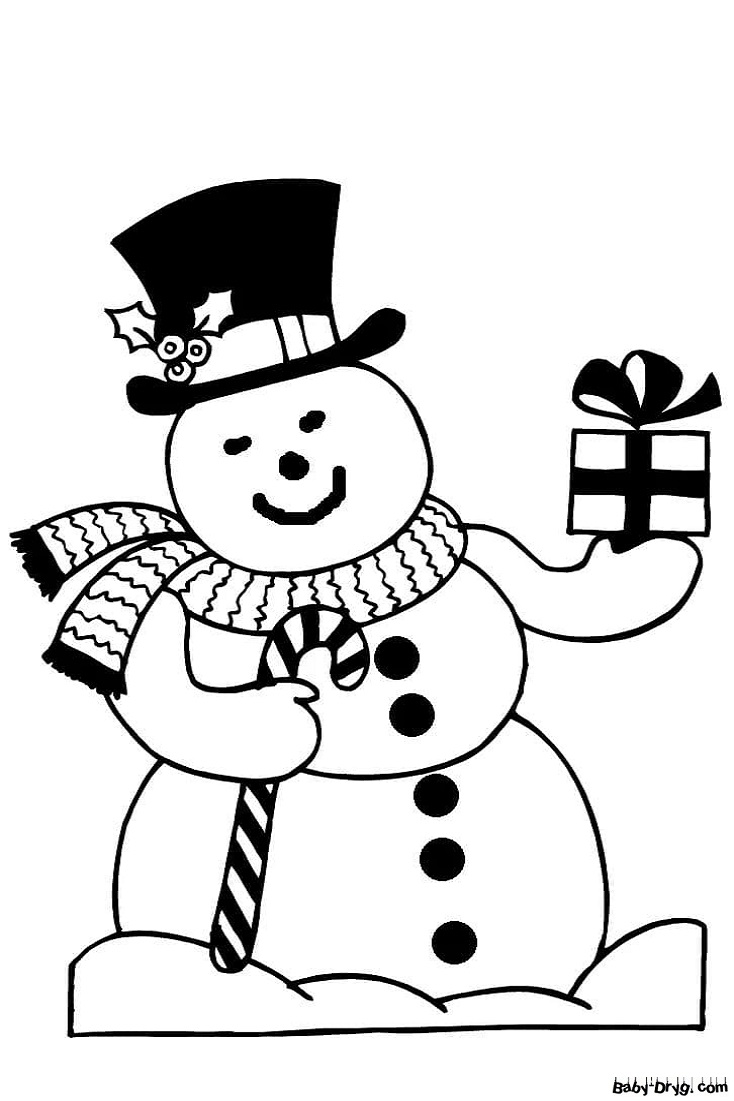 Раскраска Подарок от снеговика | Новогодние раскраски распечатать