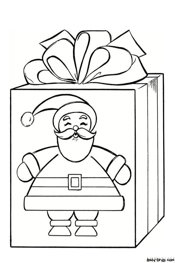 Раскраска Подарок с изображением Деда Мороза | Новогодние раскраски распечатать