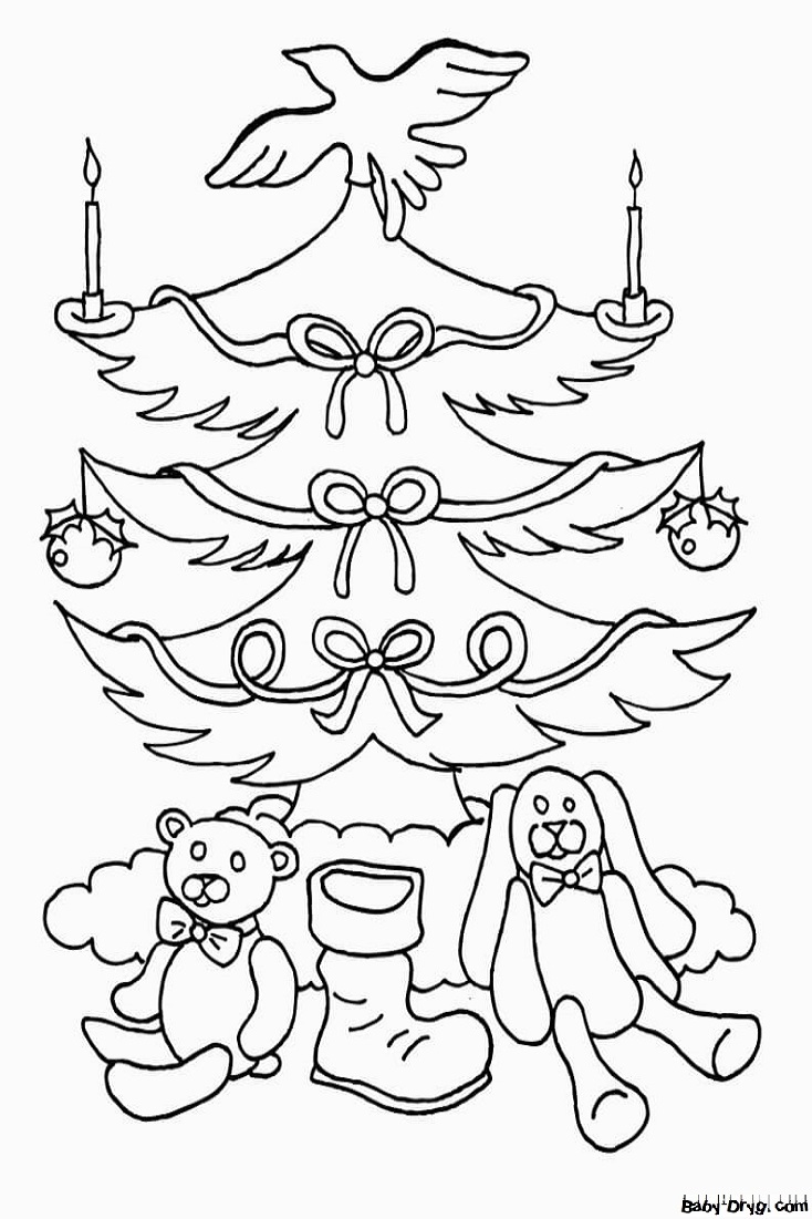 Раскраска Праздничная елка с игрушками | Новогодние раскраски распечатать