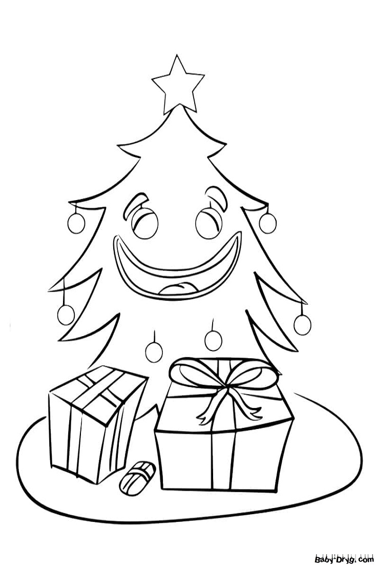 Раскраска Радостная елочка с подарками | Новогодние раскраски распечатать