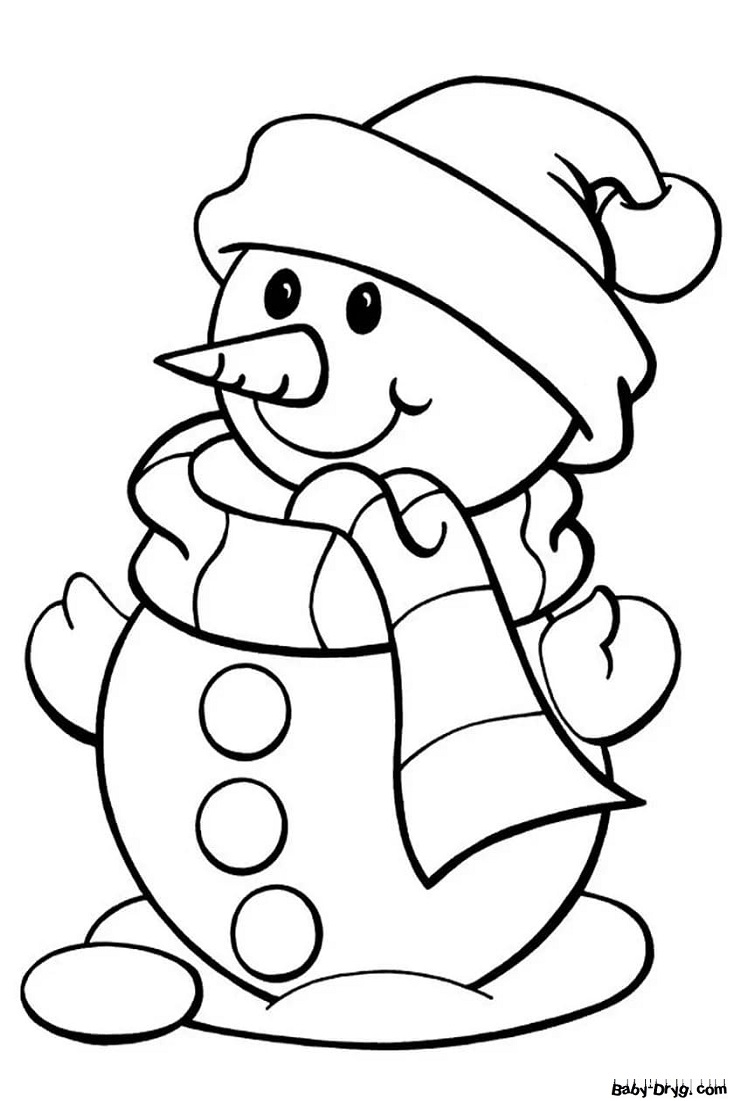 Раскраска Радостный снеговик в новогоднем колпачке | Новогодние раскраски распечатать