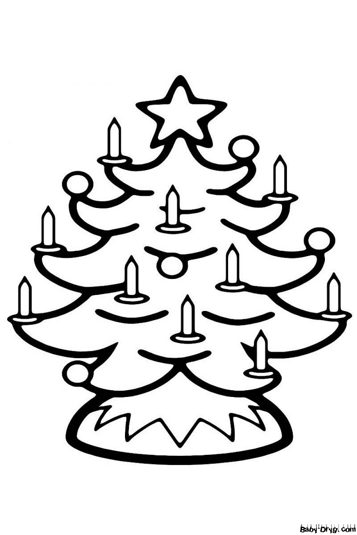 Раскраска Рождественская елка со свечками | Новогодние раскраски распечатать