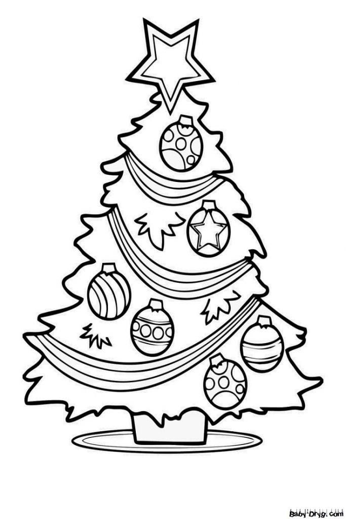 Раскраска Рождественская елка со звездой | Новогодние раскраски распечатать