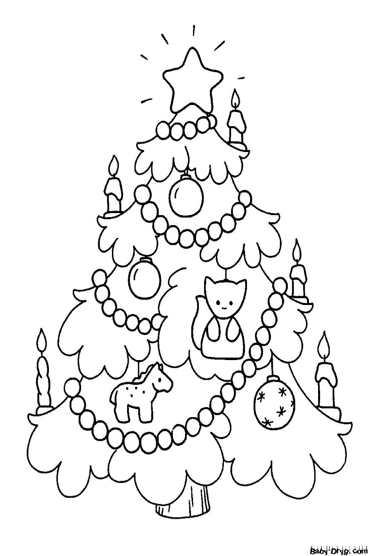 Раскраска Рождественские украшения на елке | Новогодние раскраски распечатать