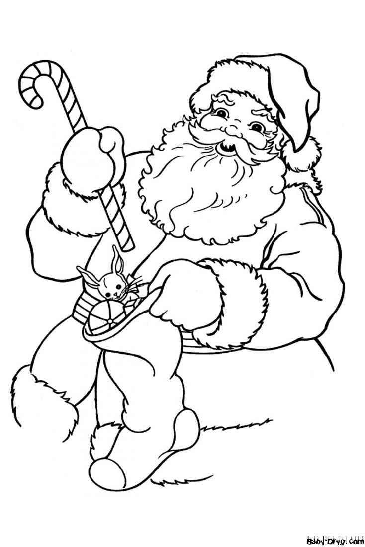 Раскраска Санта Клаус с подарками | Новогодние раскраски распечатать